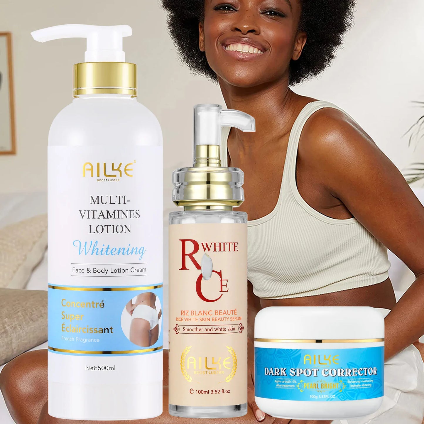 AILKE NaturallyDerived Multivitamin WhiteningLotion Kit For Advanced Facial Skin Care