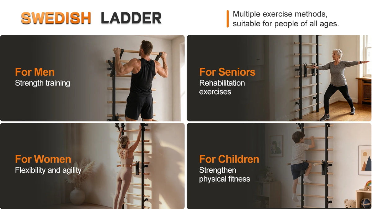 Wall Mounted Swedish Ladder Stall Bar With Adjustable Training Attachments
