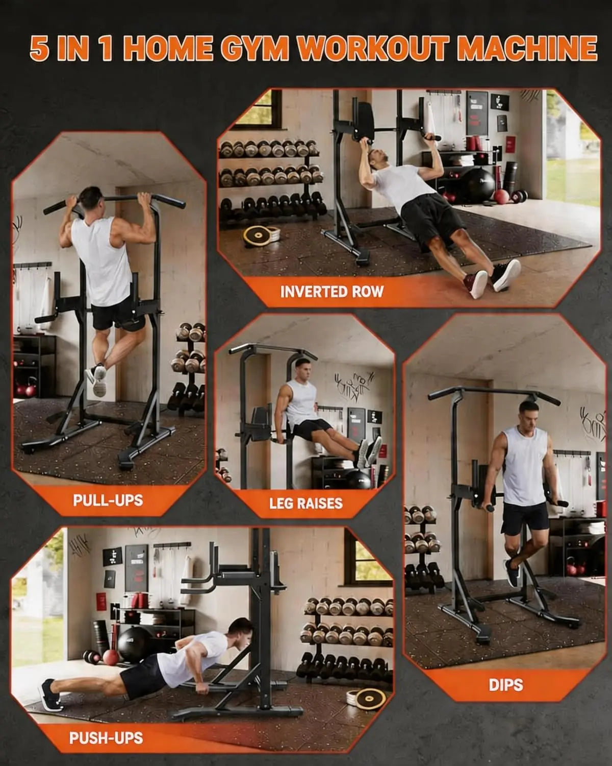 HiMISS Power Tower Pull Up Bar Dip Station Strength Trainer