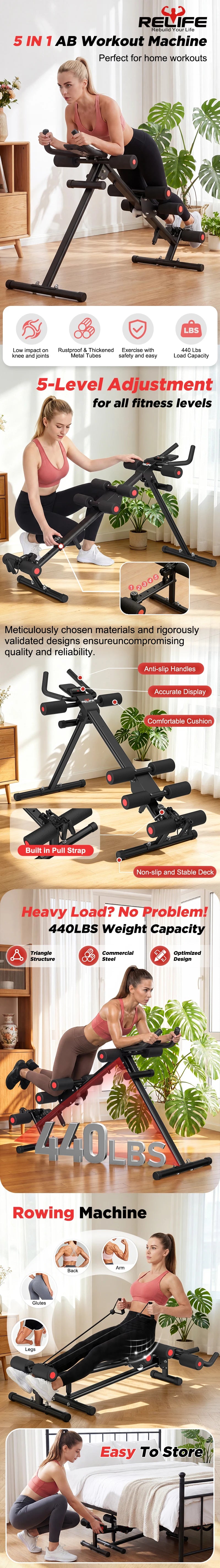 5-In-1 Adjustable Ab Trainer With Resistance Bands