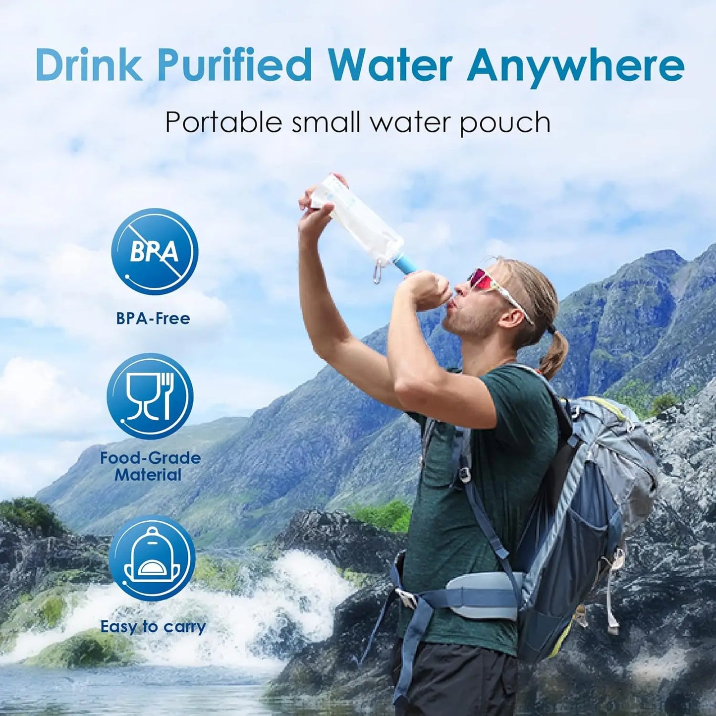 Waterdrop Gravity Water Filter Straw For Adventurous Camping Traveling Purification