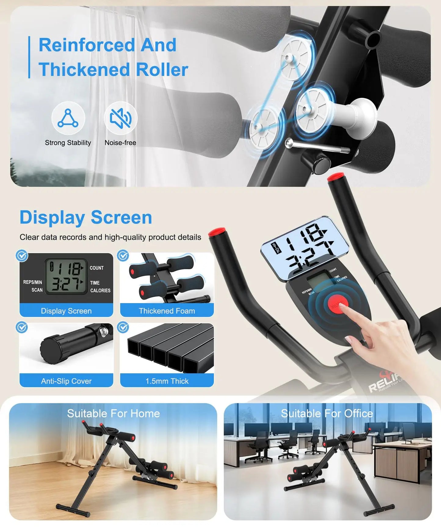 RELIFESPORTS Ab Machine Foldable Core Trainer With Resistance Bands