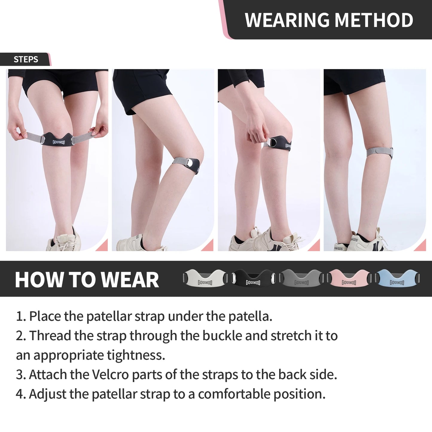 GOUNOD Silicone Patellar Tendon Support Strap Non-Slip for Knee Pain
