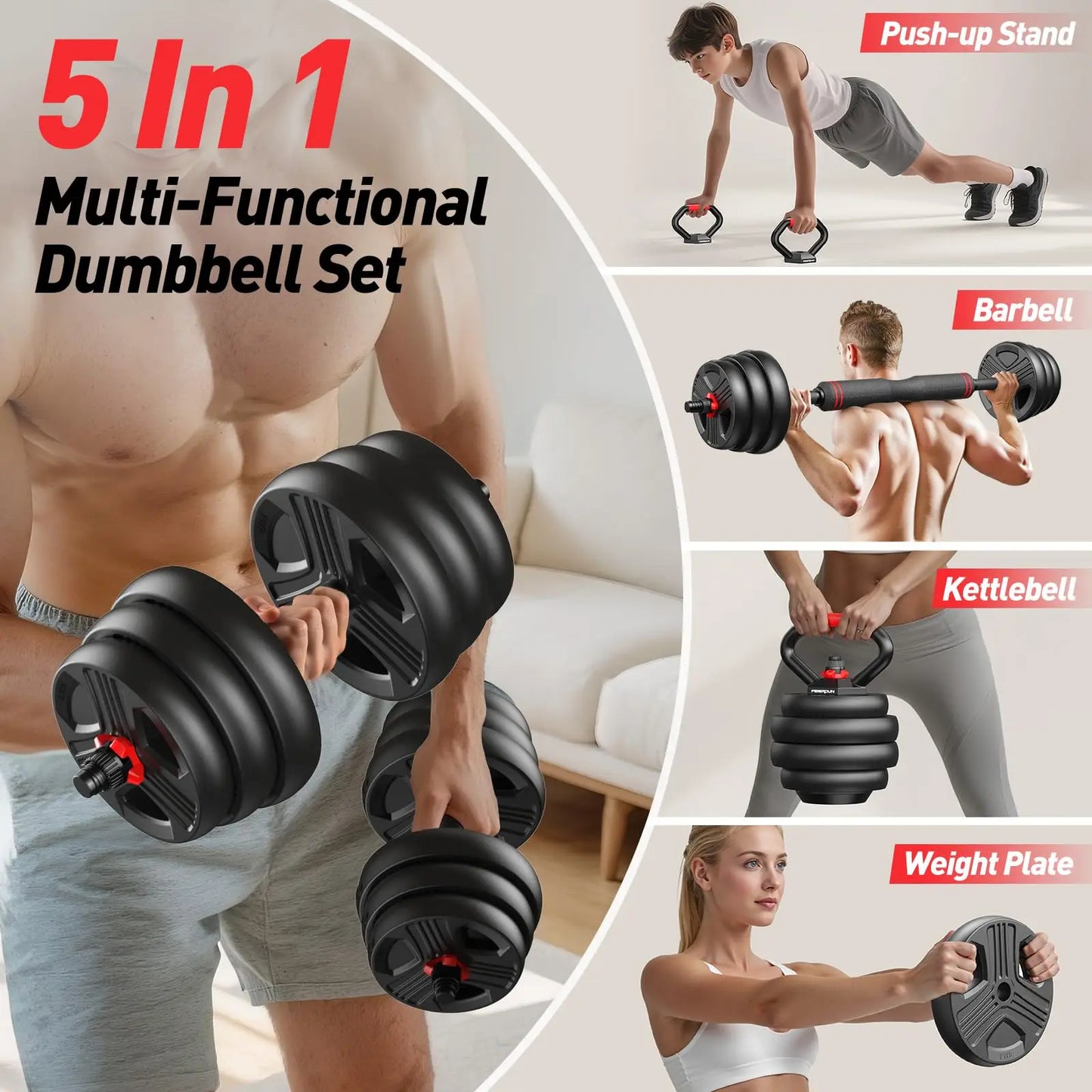 FED Fitness Adjustable 5 In 1 Dumbbell Barbell Stand