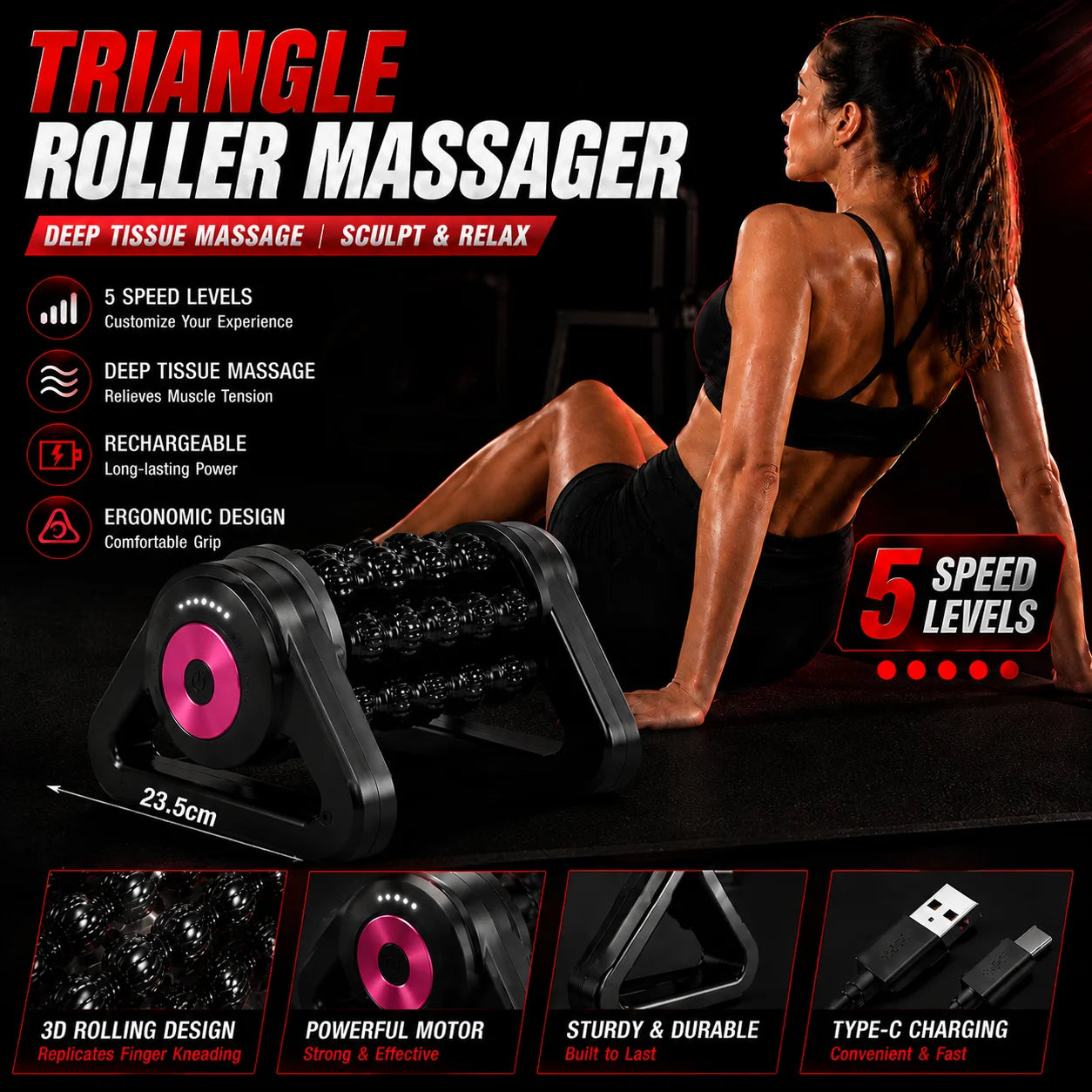 Triangle Roller Massage Roller For Shoulders Back Deep Tissue Relief