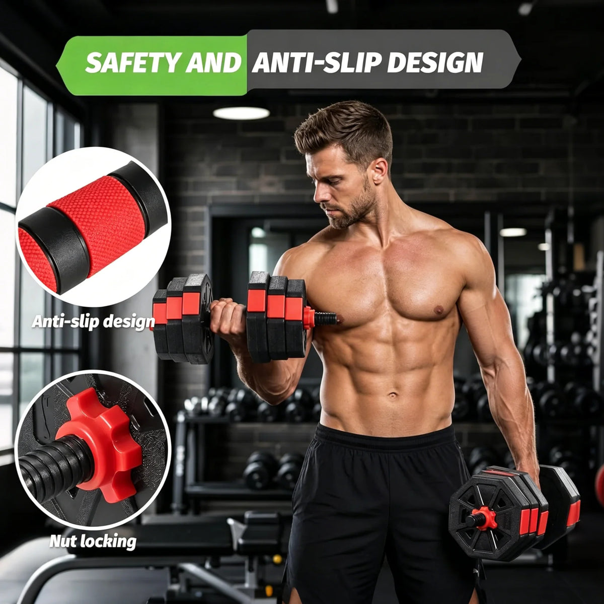 Adjustable Dumbbell Set Convertible Barbell Strength Training Home Gym