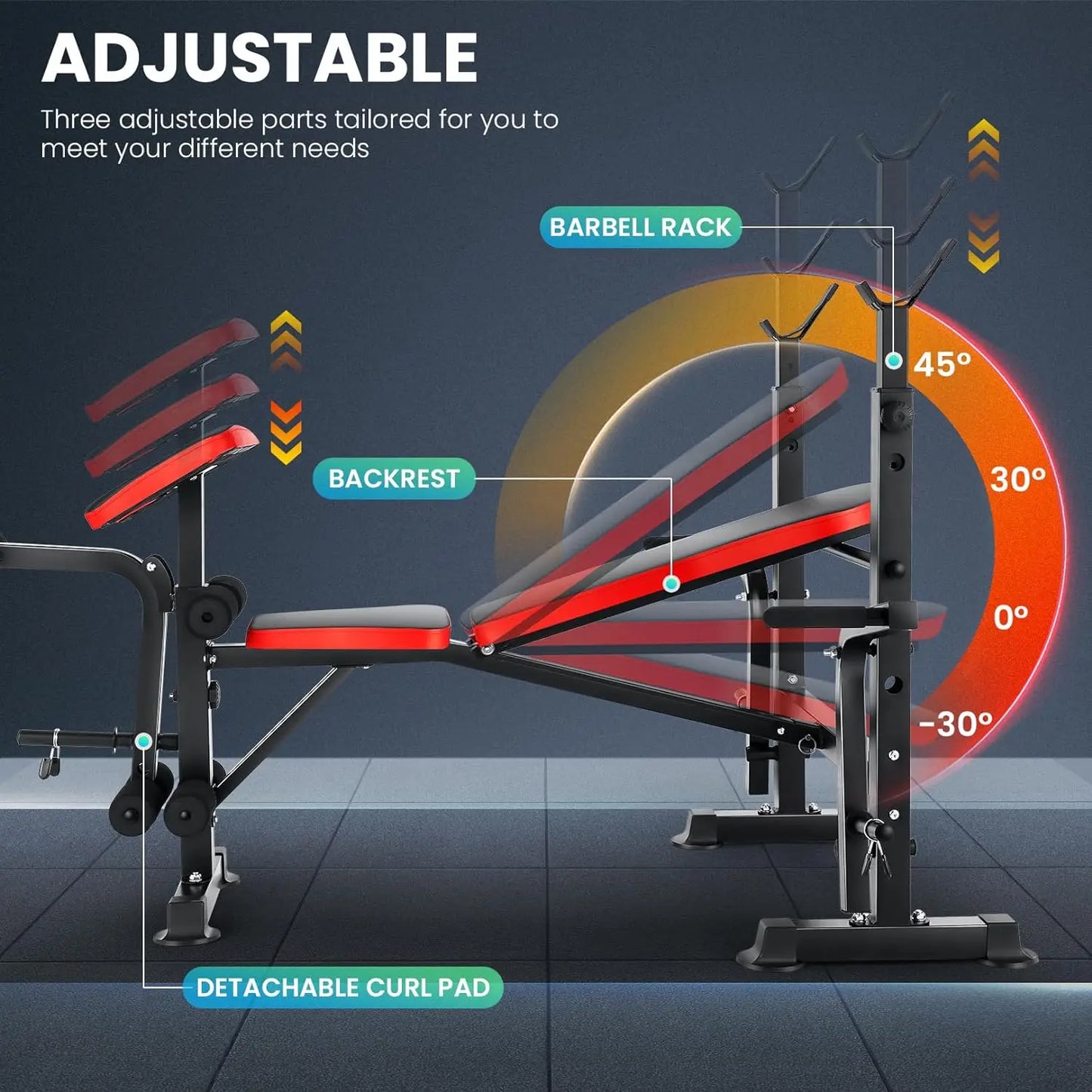 Six-In-One Weight Bench Set With Squat Rack And Barbell 660lbs