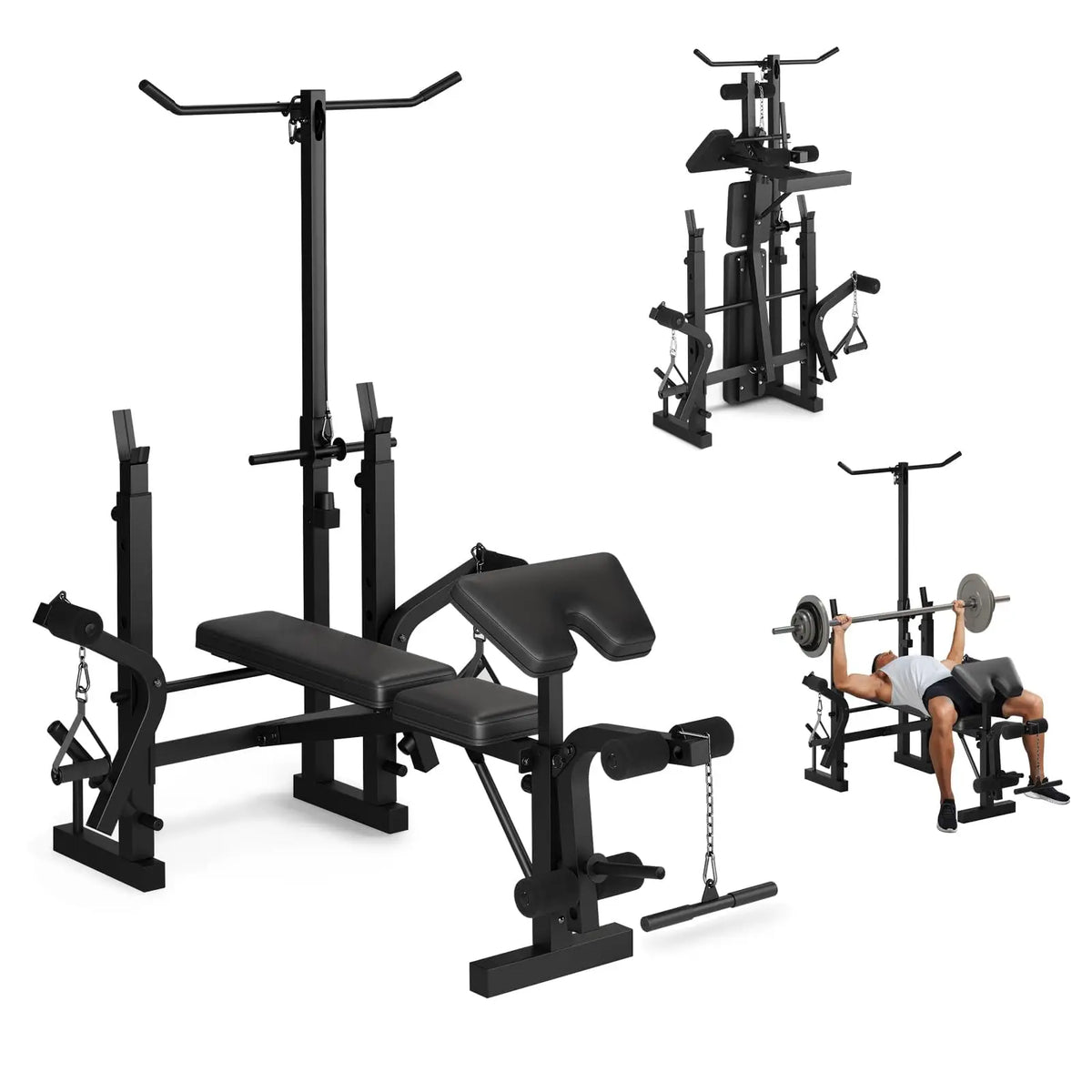 Foldable Adjustable Weight Bench With Leg Extension And Preacher Curl