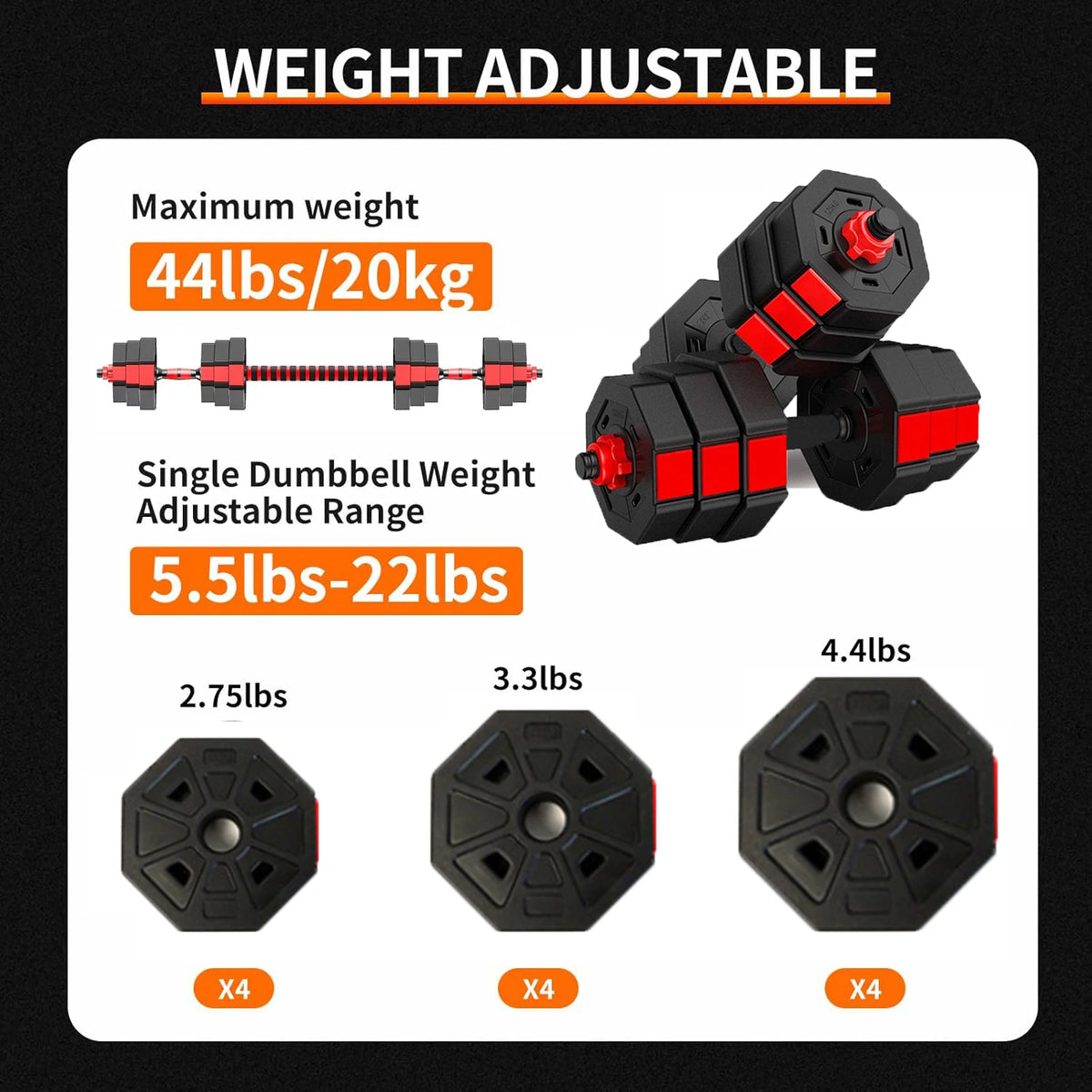 Adjustable Dumbbell Set Convertible Barbell Strength Training Home Gym