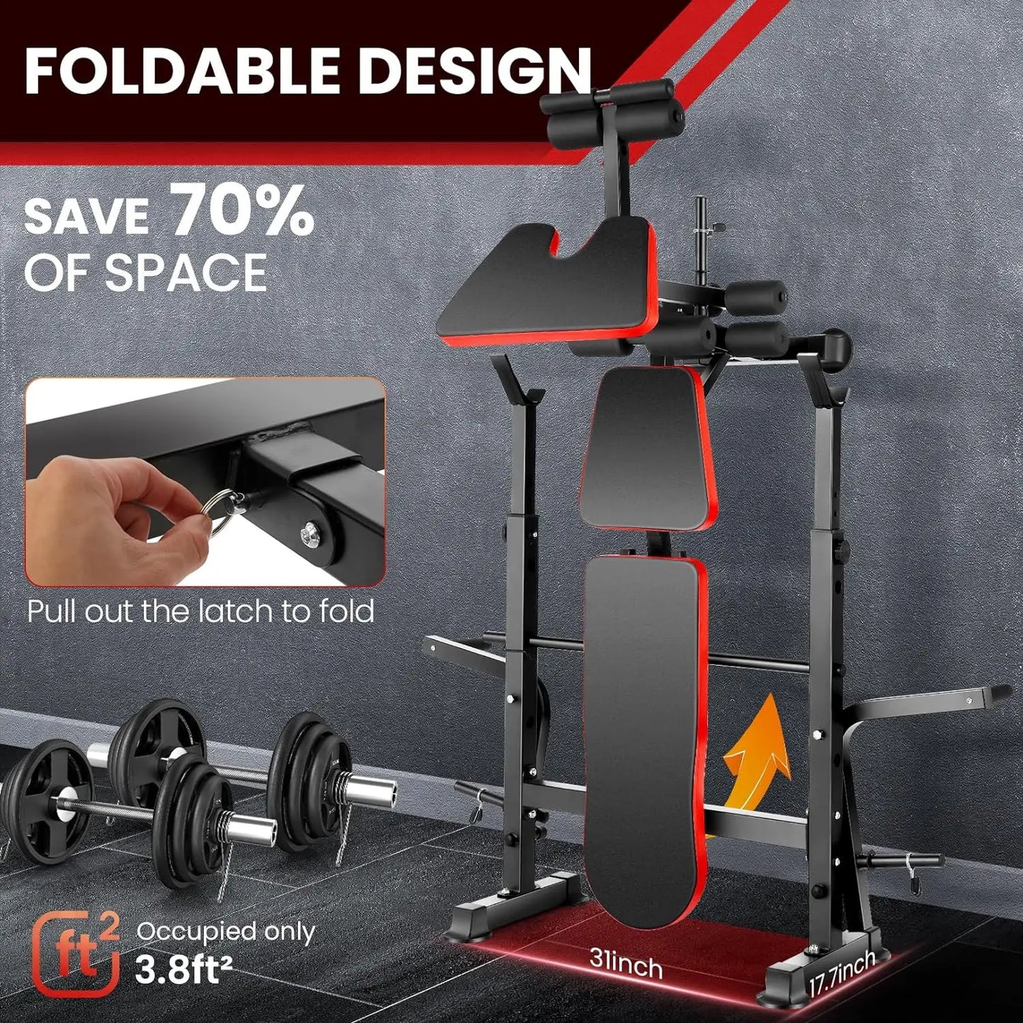 Six-In-One Weight Bench Set With Squat Rack And Barbell 660lbs