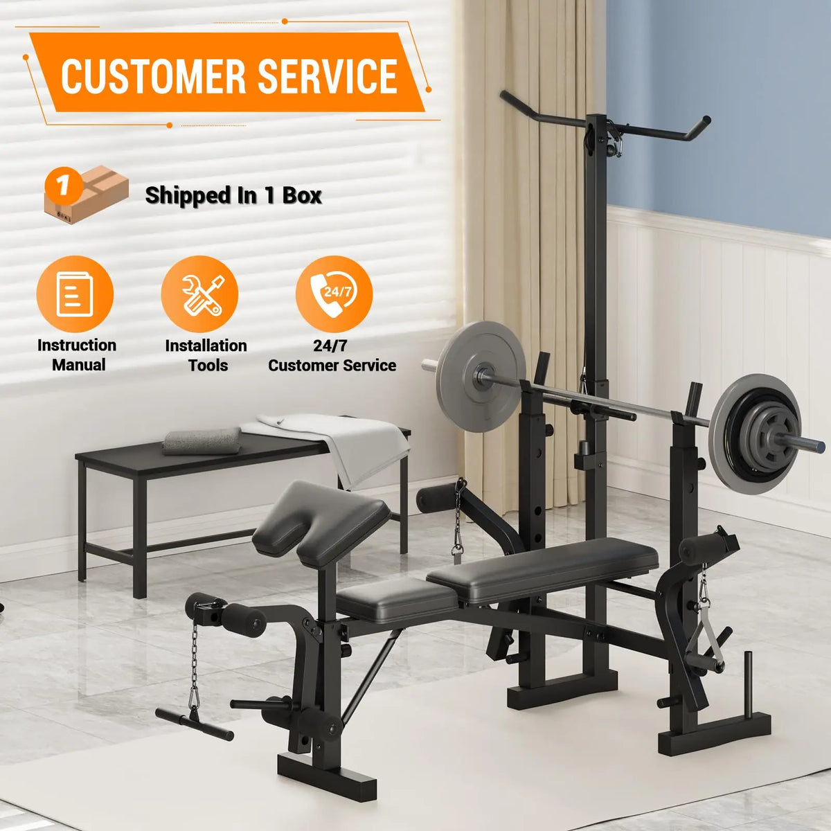 Foldable Adjustable Weight Bench With Leg Extension And Preacher Curl