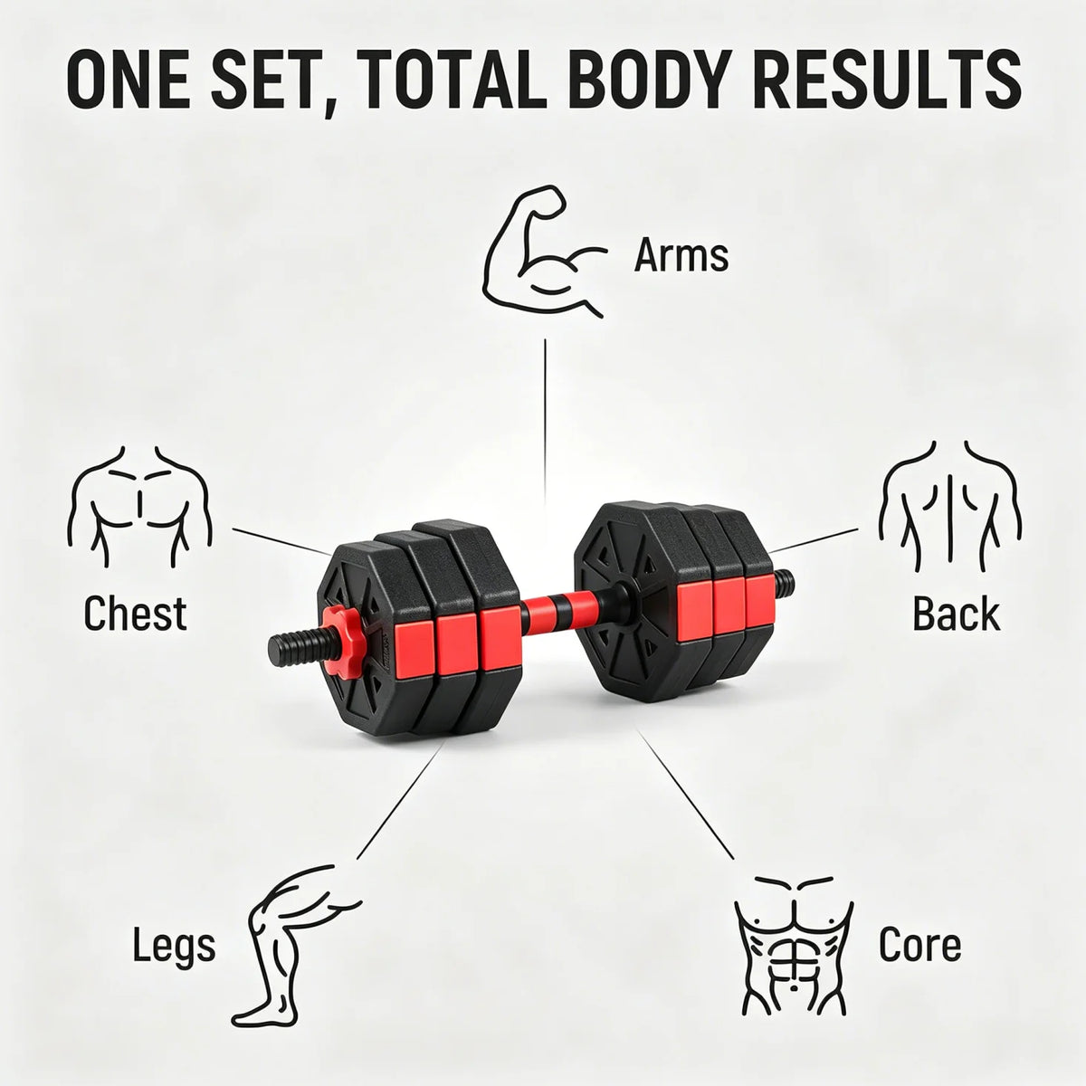 Adjustable Dumbbell Set Convertible Barbell Strength Training Home Gym