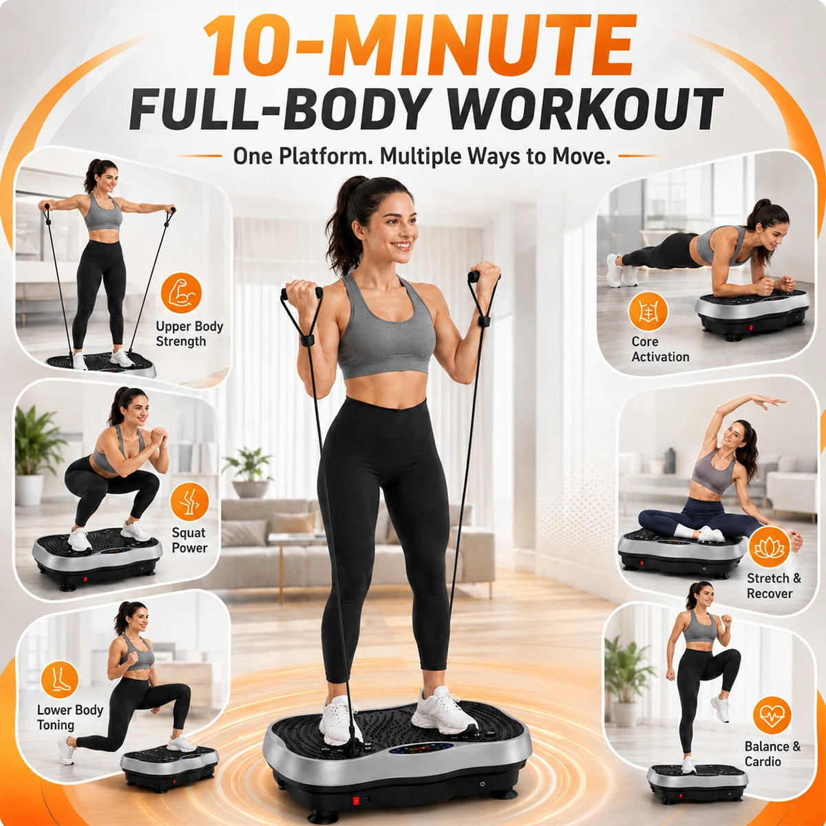 Whole‑Body Vibration Plate Exercise Machine, Multi‑Speed Vibration Fitness Platform With Bluetooth Speaker, Remote Control, Resistance Bands & Loop Bands for Full‑Body Home Workout Training