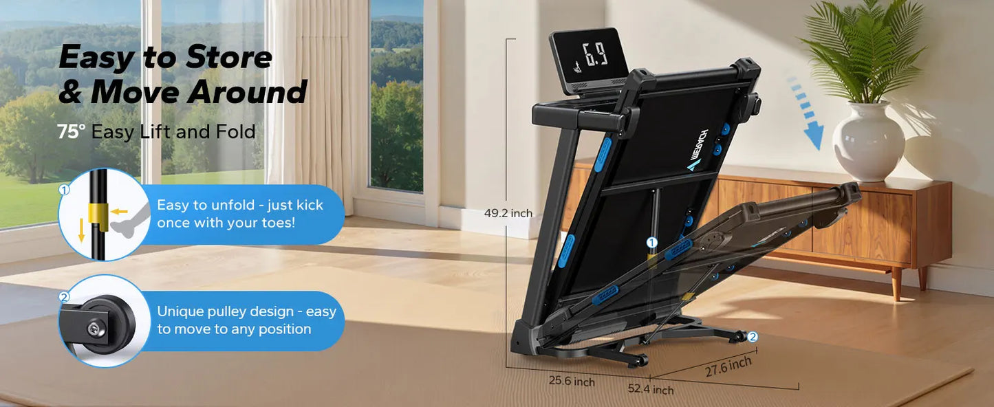 MERACH Foldable Treadmill T12 Incline With Heart Rate Monitoring