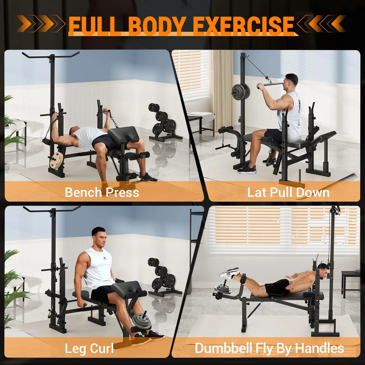 Foldable Adjustable Weight Bench With Leg Extension And Preacher Curl