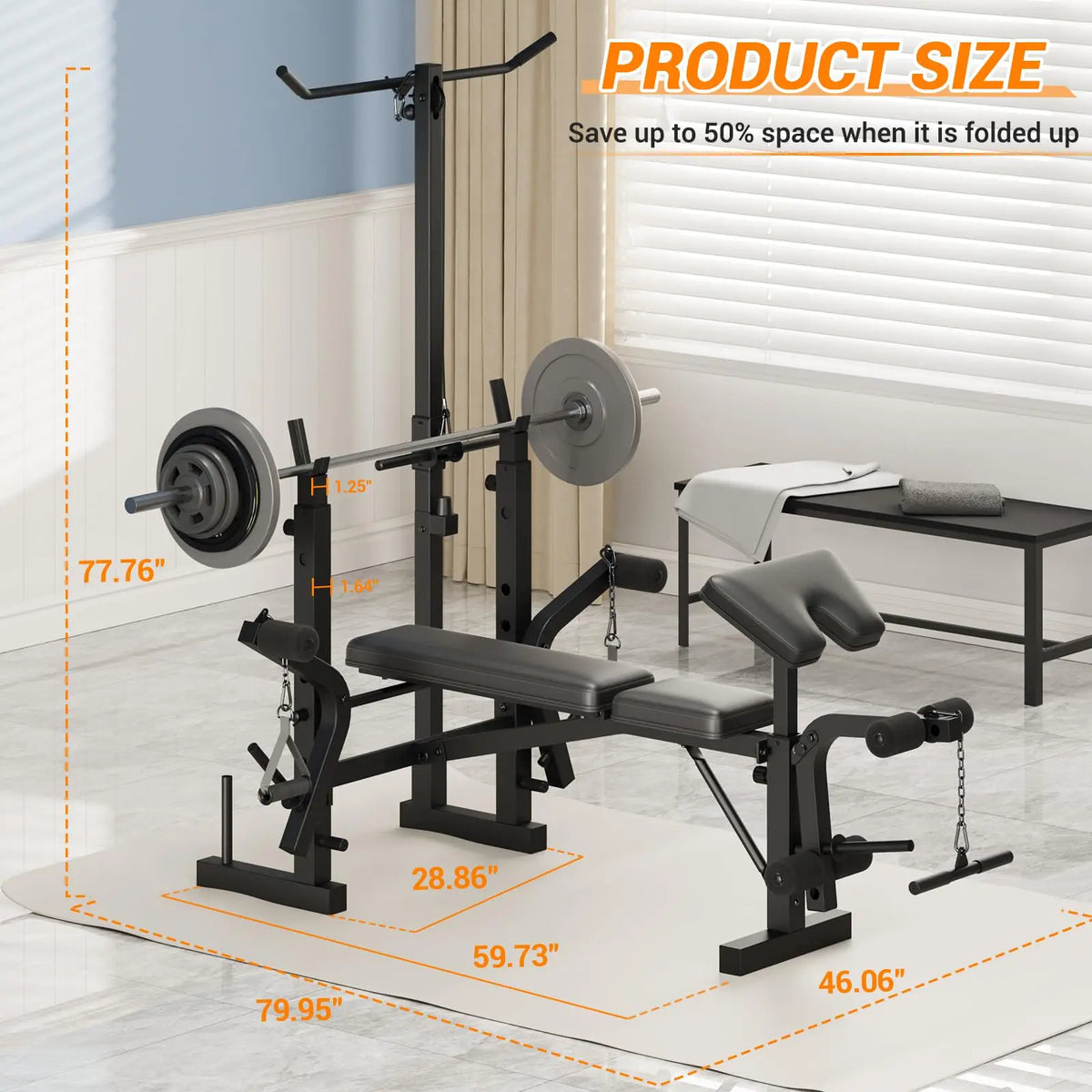 Foldable Adjustable Weight Bench With Leg Extension And Preacher Curl