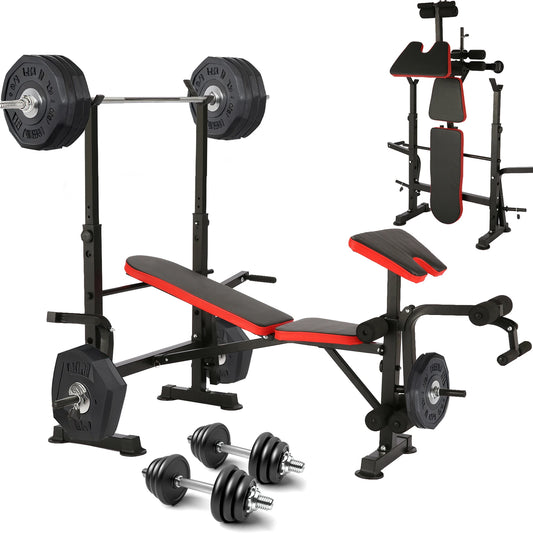 Six-In-One Weight Bench Set With Squat Rack And Barbell 660lbs