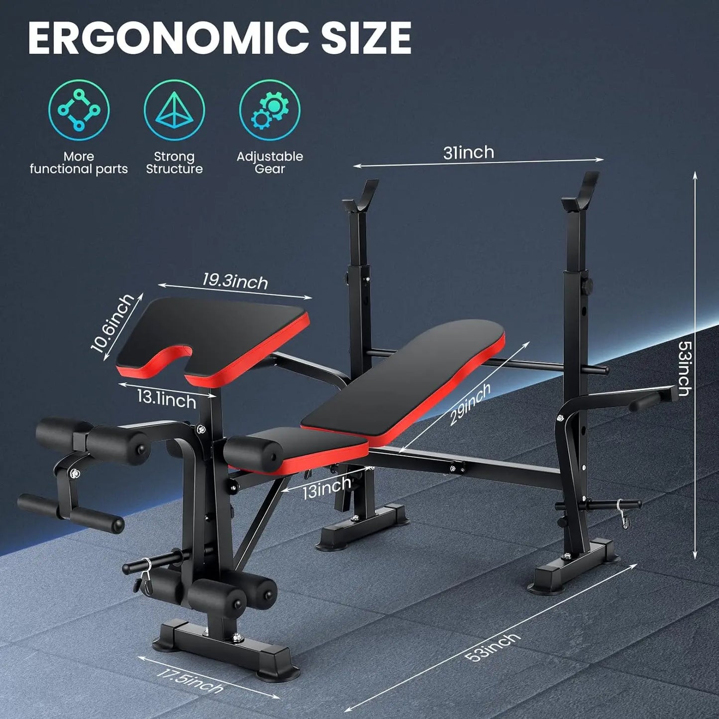 Six-In-One Weight Bench Set With Squat Rack And Barbell 660lbs