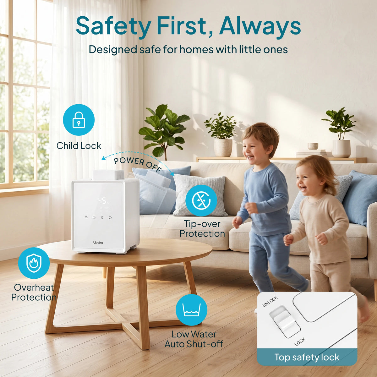 Livatro 3L Warm Mist Humidifier with 304 Stainless Steel Tank, 12H Timer, Sleep Mode & Auto Clean for Bedroom