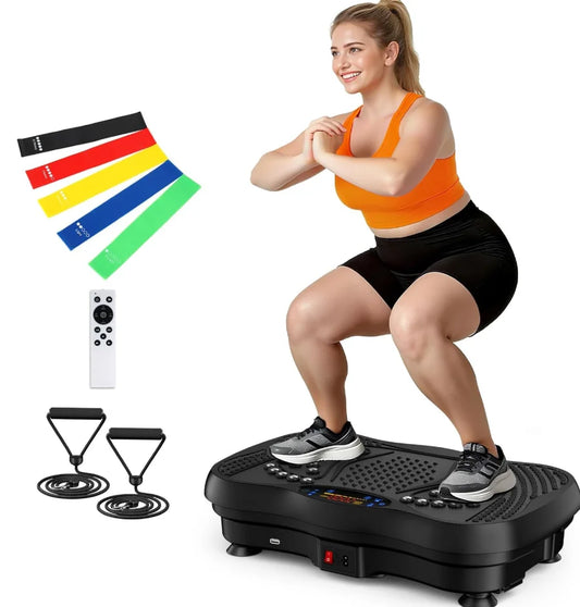 Whole‑Body Vibration Plate Exercise Machine, Multi‑Speed Vibration Fitness Platform With Bluetooth Speaker, Remote Control, Resistance Bands & Loop Bands for Full‑Body Home Workout Training