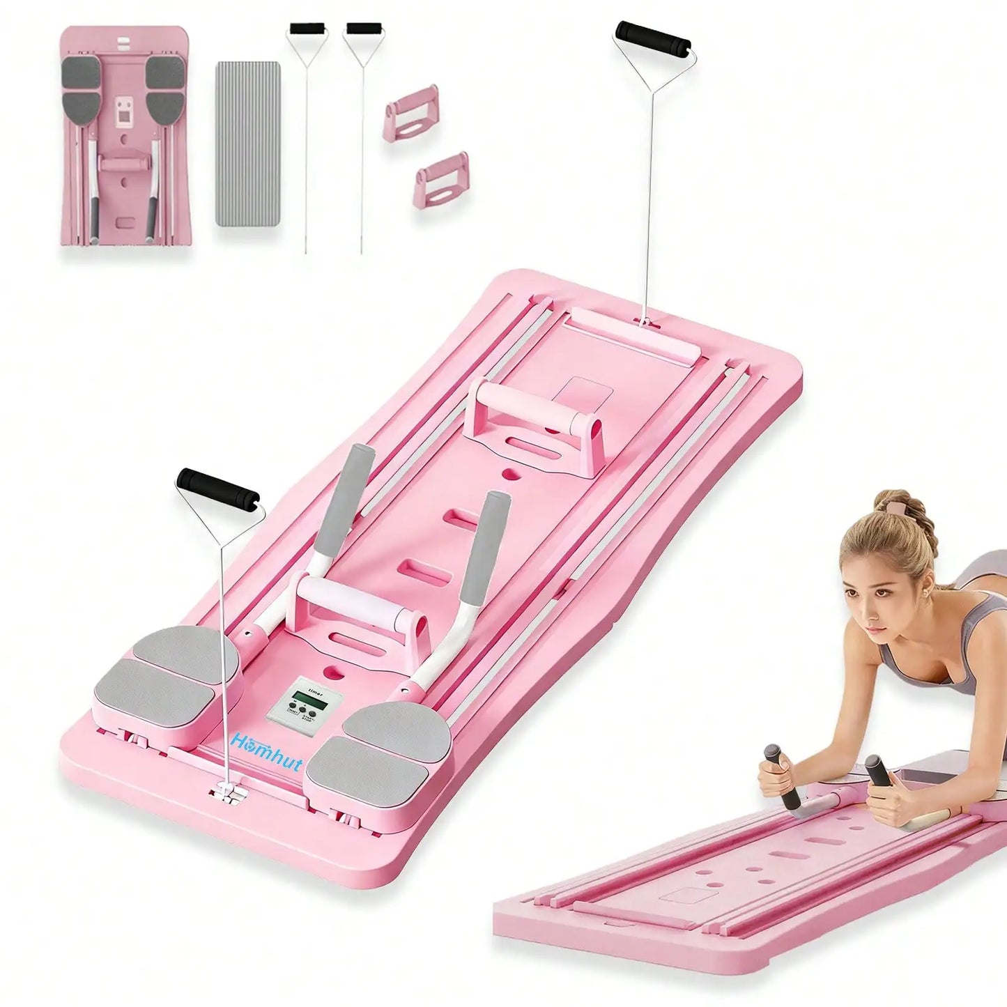 Pilates Sliding Board Foldable Core Trainer With Resistance Bands