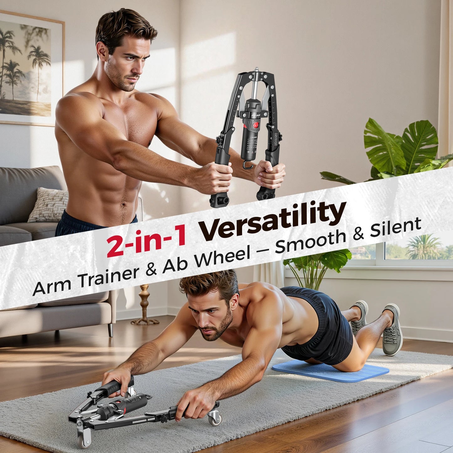 FED Fitness Hydraulic Arm Exerciser And Ab Roller Trainer Workout