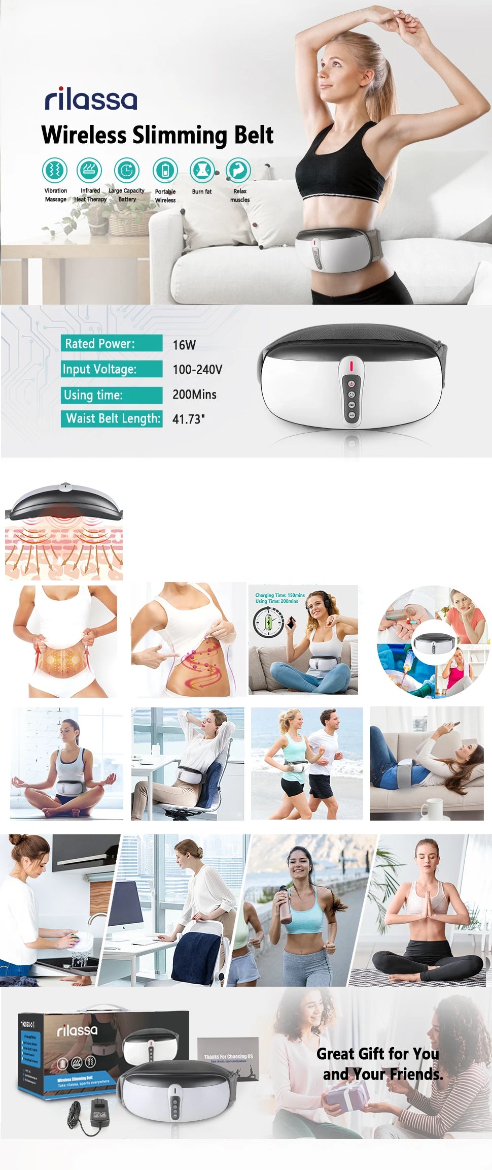 Wireless Slimming Belt Abdominal Massager With Heating And Vibration