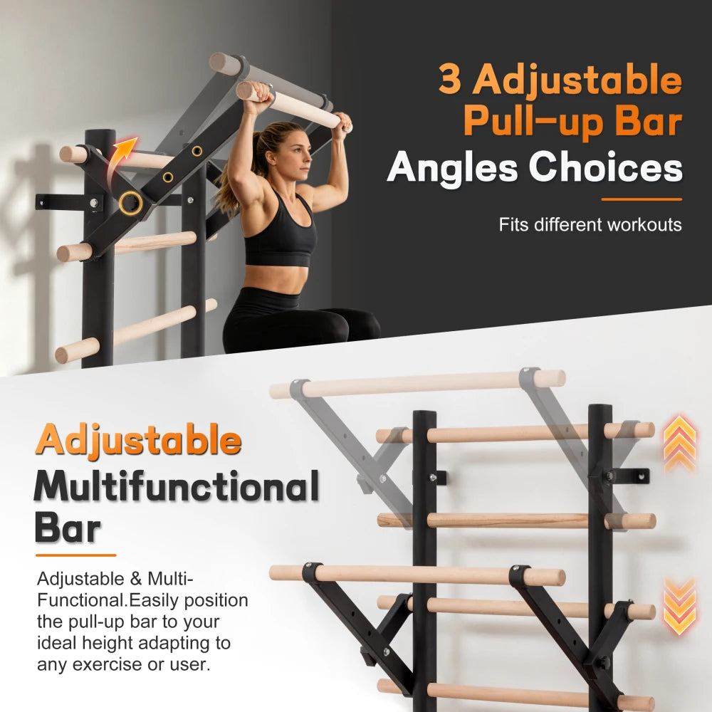 Wall Mounted Swedish Ladder Stall Bar With Adjustable Training Attachments