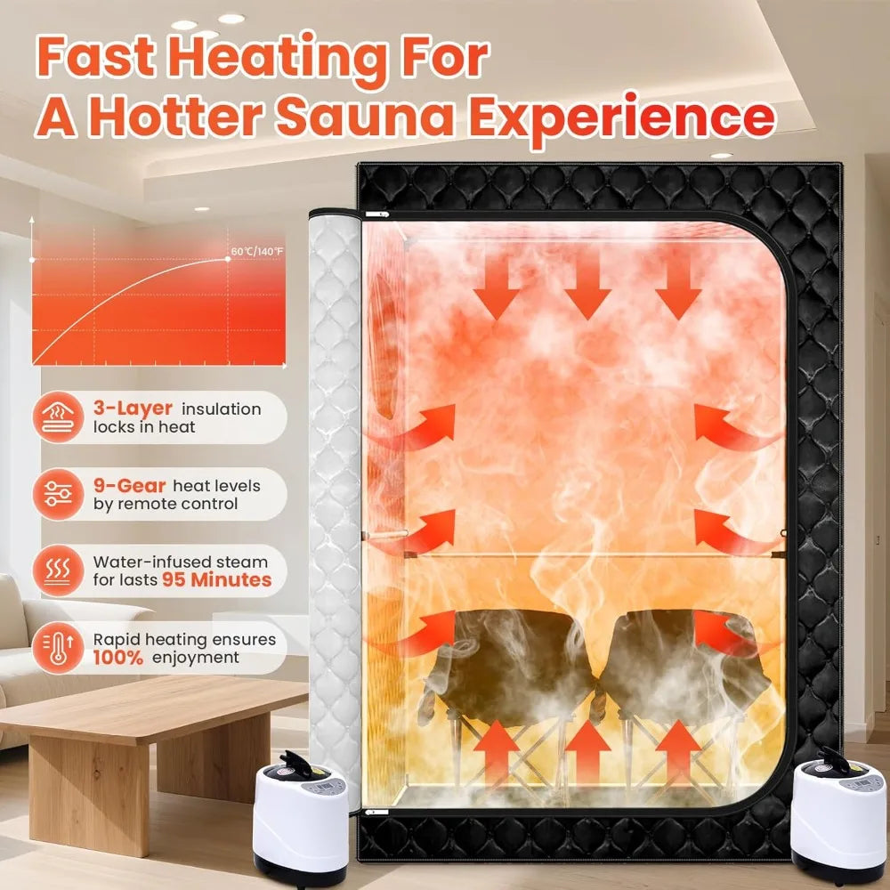 Two Person Portable Sauna Tent With Dual Steamers Folding Chairs