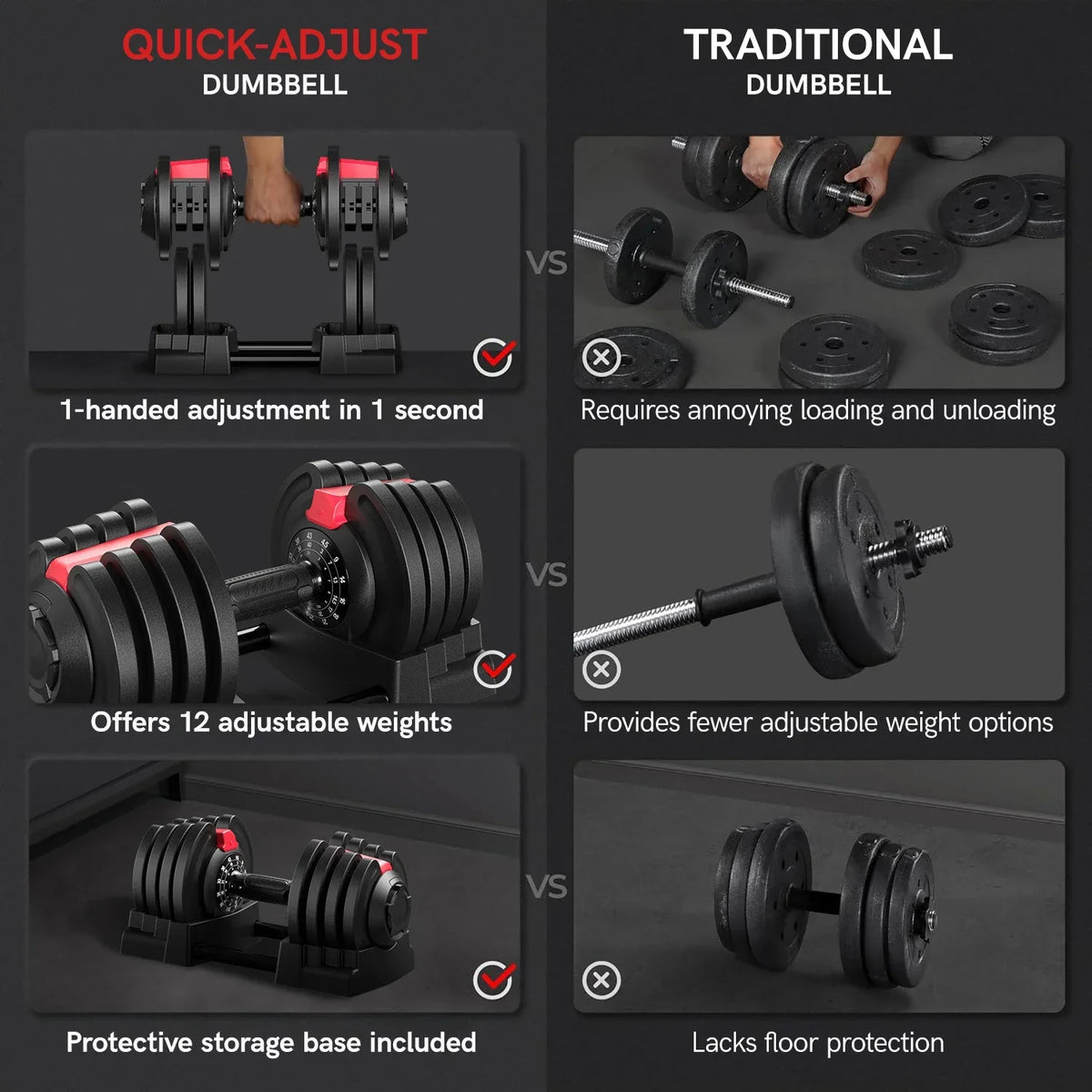 KERDOM Adjustable Dumbbell Set With Barbell Kettlebell Stand