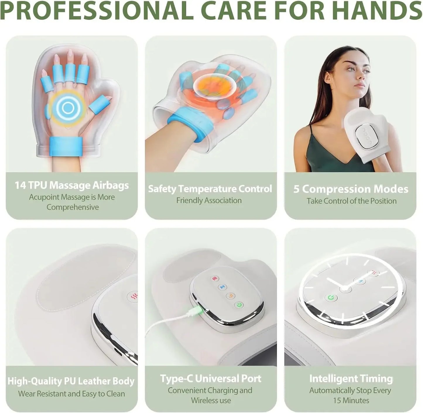 Hand Massager With Heat Airbag Compression Carpal Tunnel Wrist Kneading