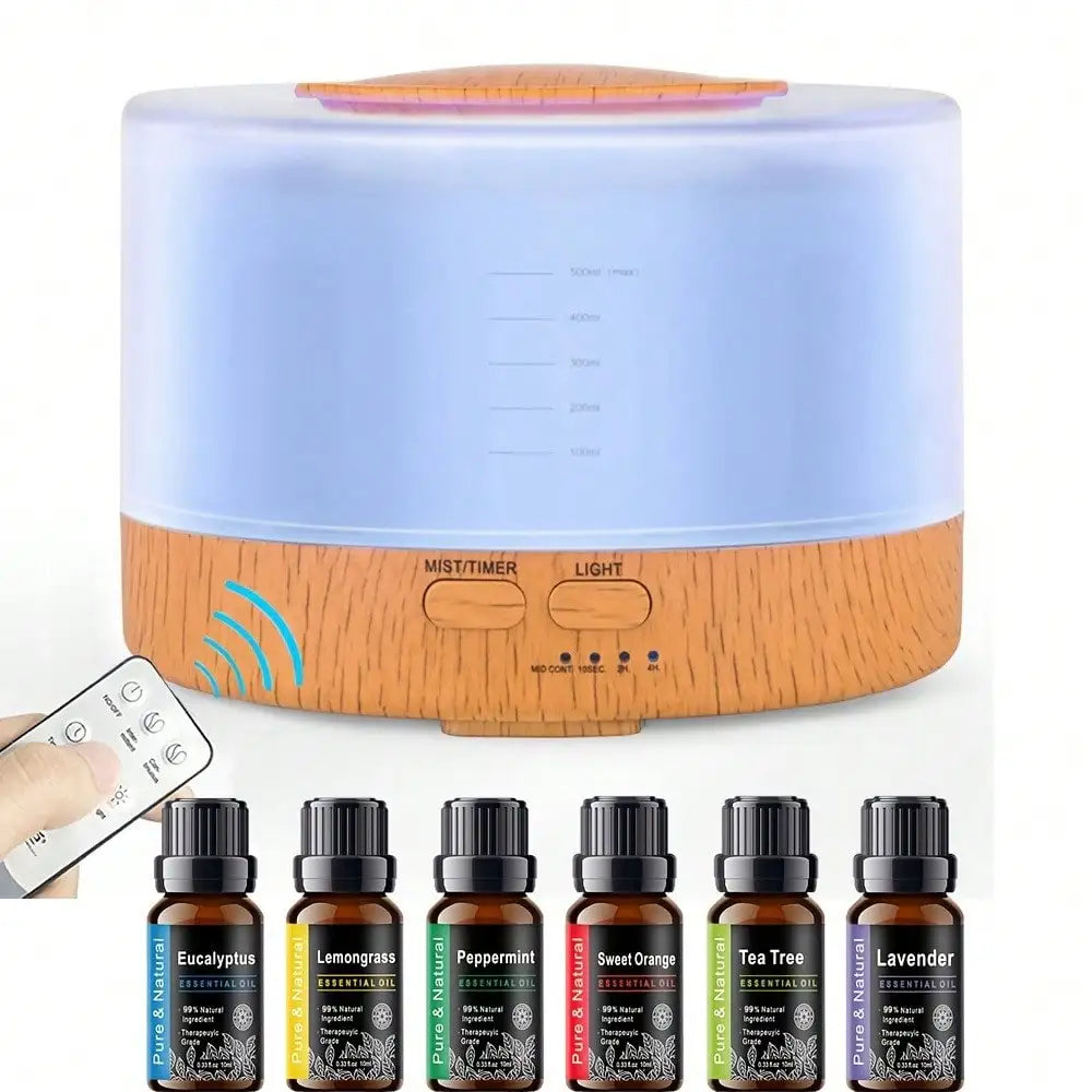 Send 6 Oils,500ML Aroma Diffuser, 7 Color LED Humidifier, Ultrasonic Quiet Operation, Large Rooms.sv25060602088831083
