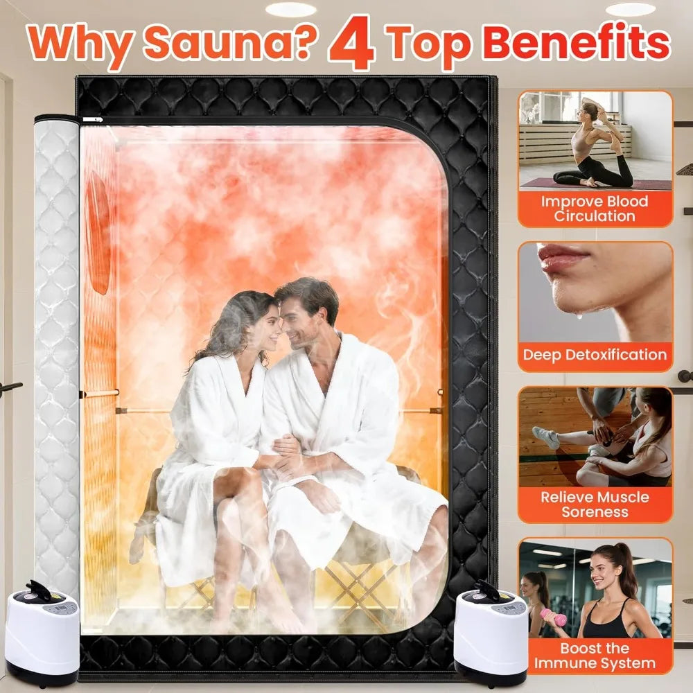 Two Person Portable Sauna Tent With Dual Steamers Folding Chairs