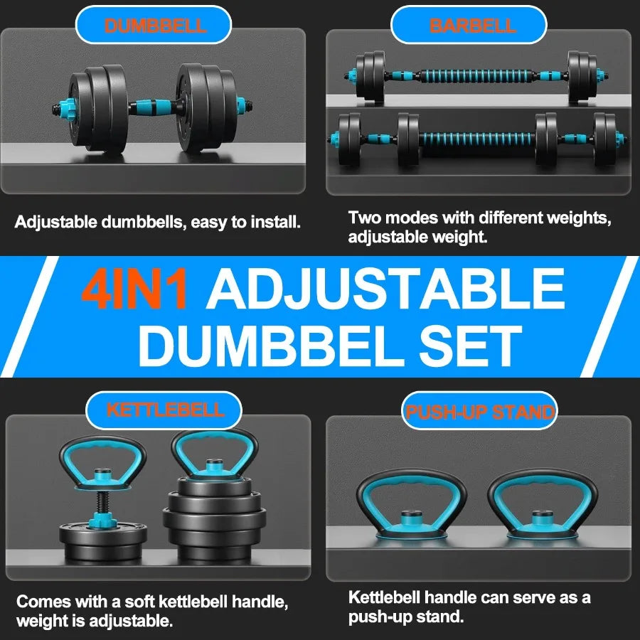 Adjustable Dumbbells Kettlebell Set With Push Up Stand And Barbell
