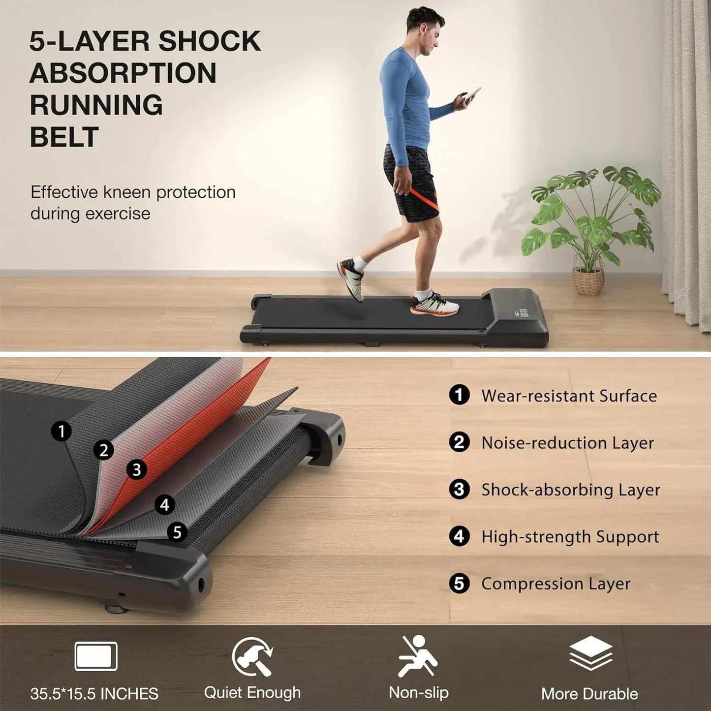 Superun 2 In 1 Home Office Walking Treadmill With App