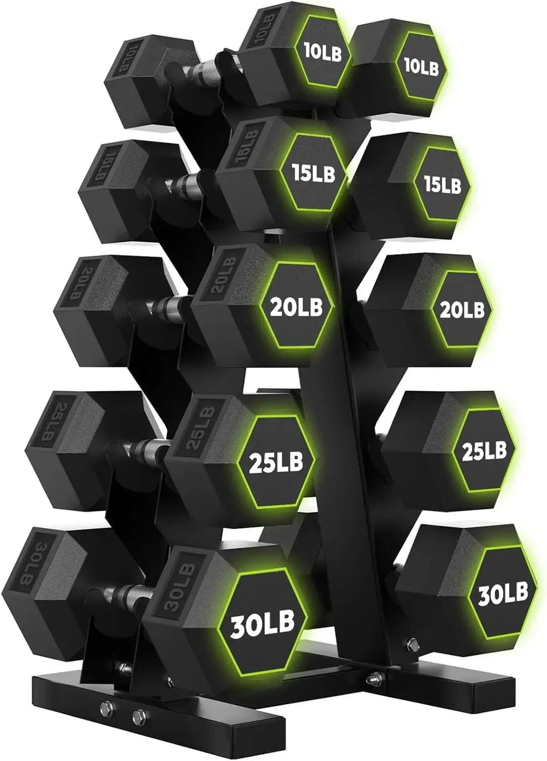 Handbode Rubber Coated Hex Dumbbell Set With A Frame Rack