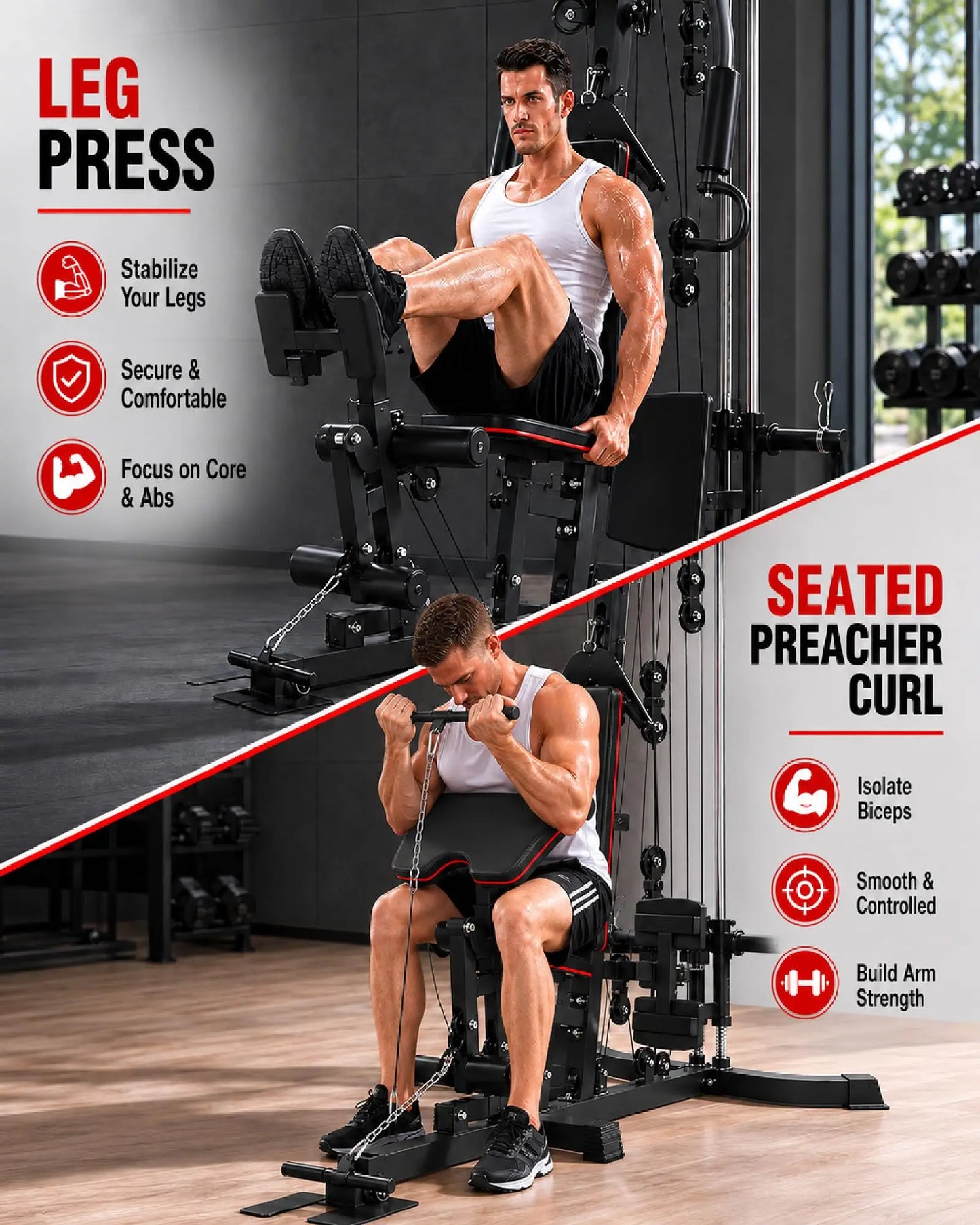 HiMISS All In One Home Gym LatPulldown LegPress Station