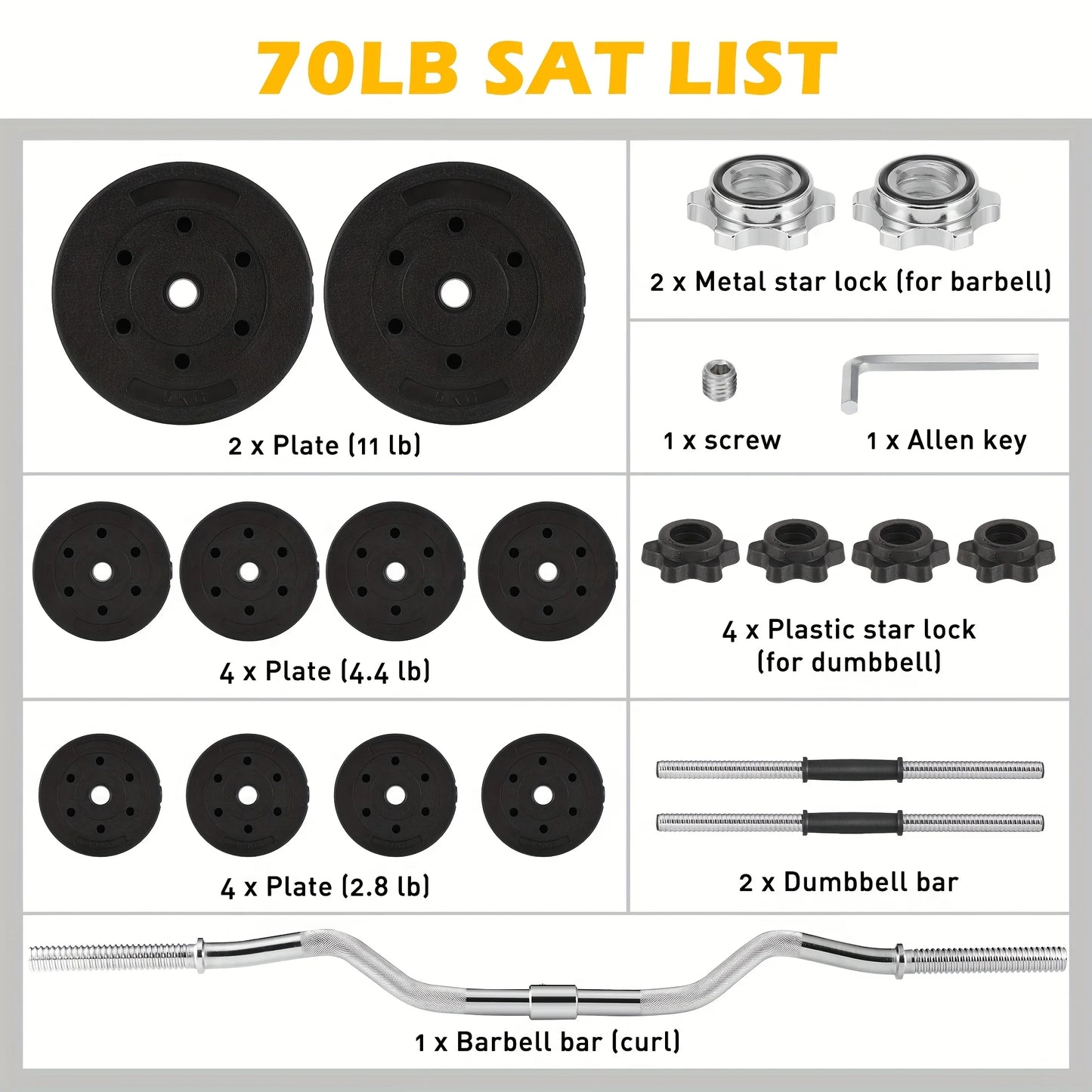 FITVIDS 2In1 Barbell Set With Curl Bar And Weights