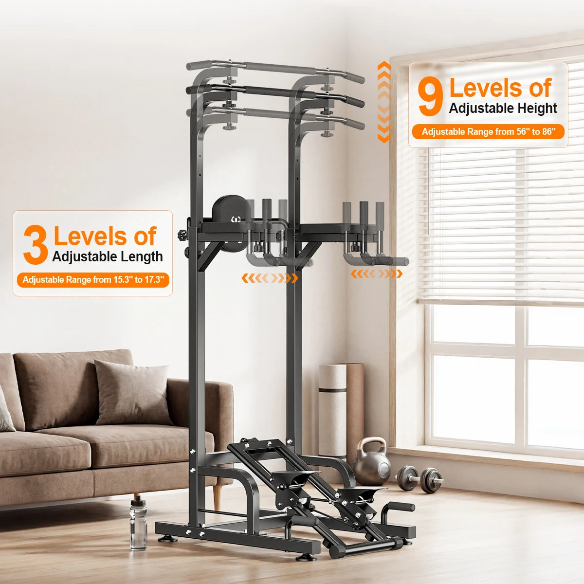 Power Tower Pull Up Dip Station Adjustable Height 450LBS