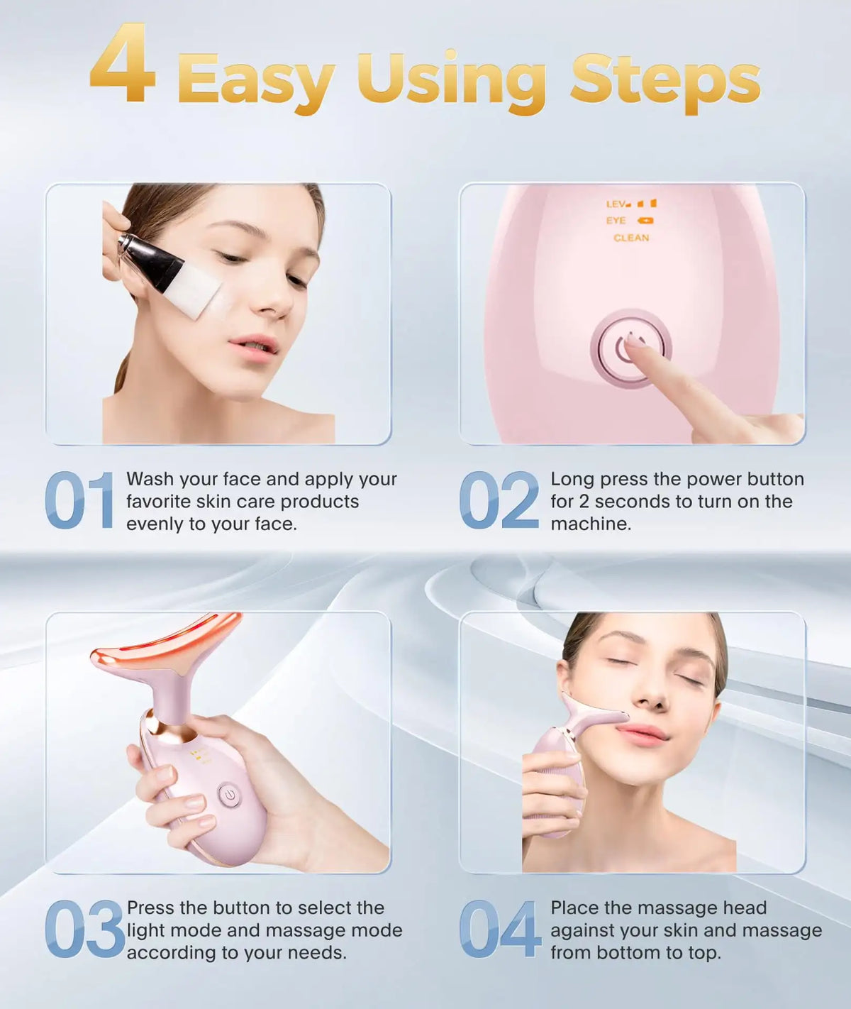 Face Neck Massager,7-in-1 LED Lights Facial Tool for Home Skincare Device,Rose Gold Massage