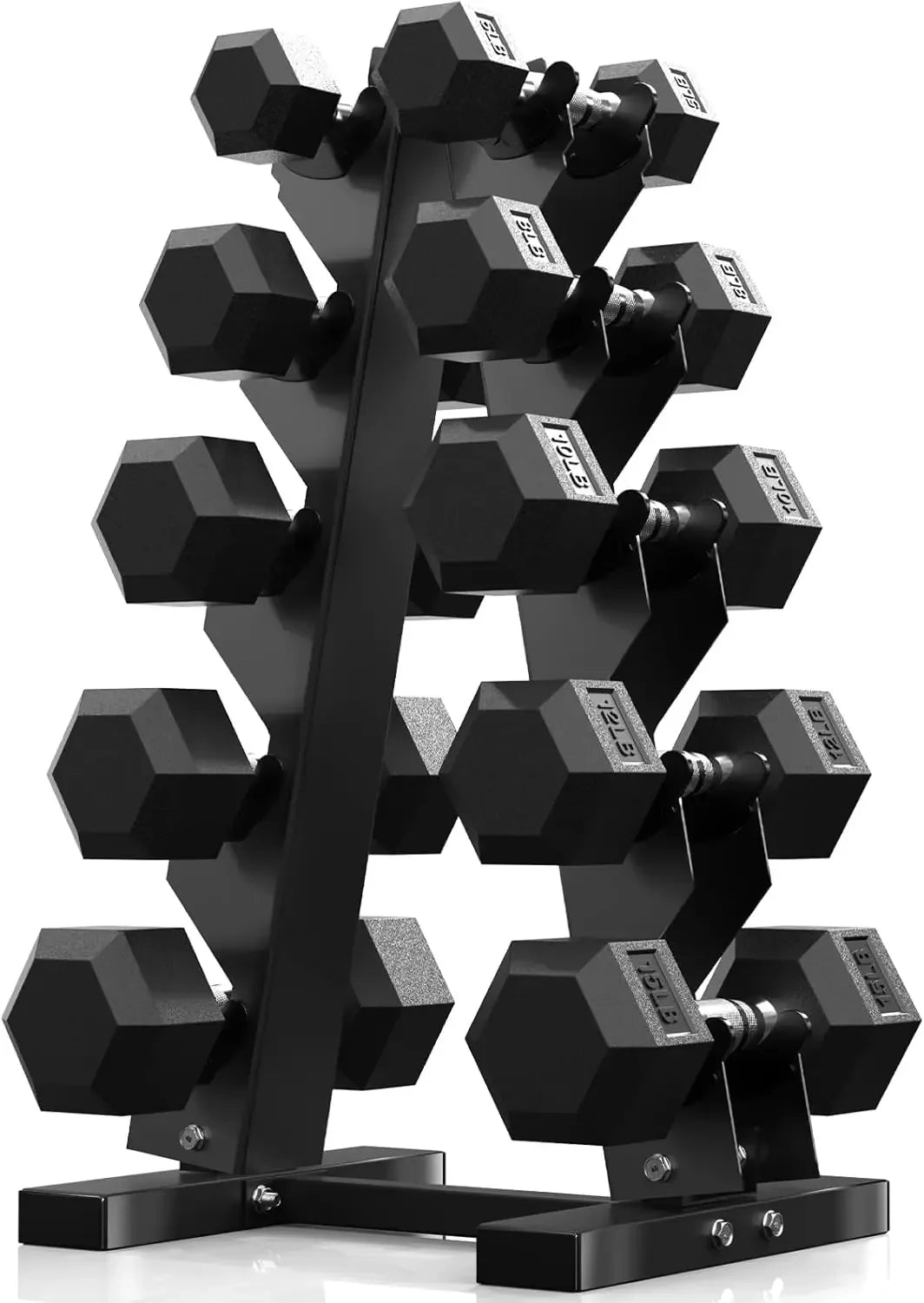 Hex Dumbbell Set With Rack And Rubber Coated Weights