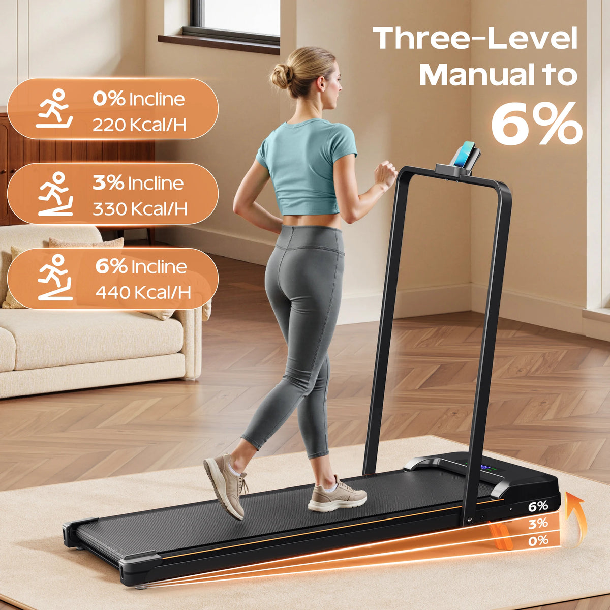 AIRHOT Folding Incline Treadmill With Handrail And LED Display