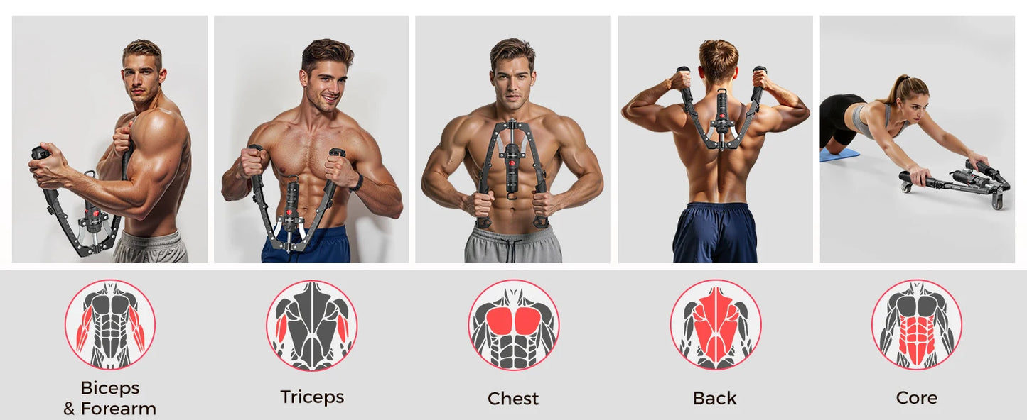 Full Body Power Trainer With Hydraulic Resistance And Ab Wheel