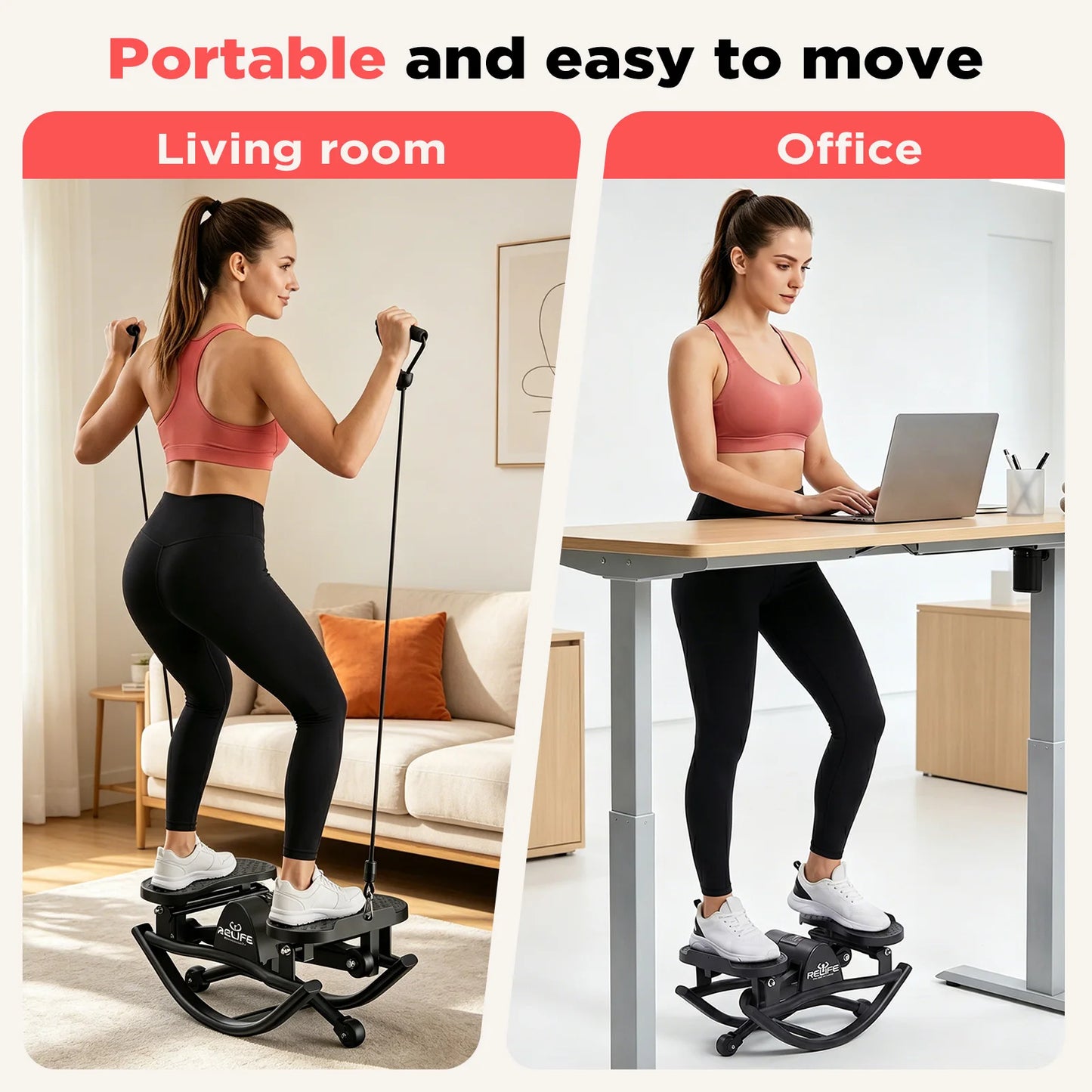 Relife 3D Lateral Rocking Stepper With Resistance Bands