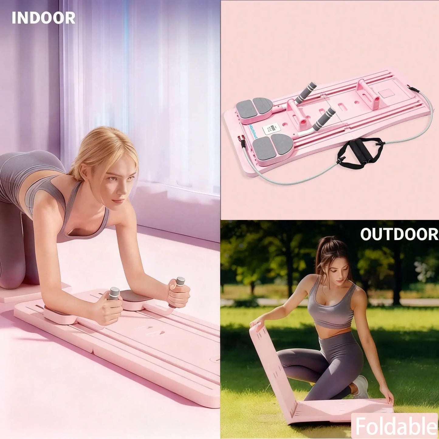 Pilates Sliding Board Foldable Core Trainer With Resistance Bands