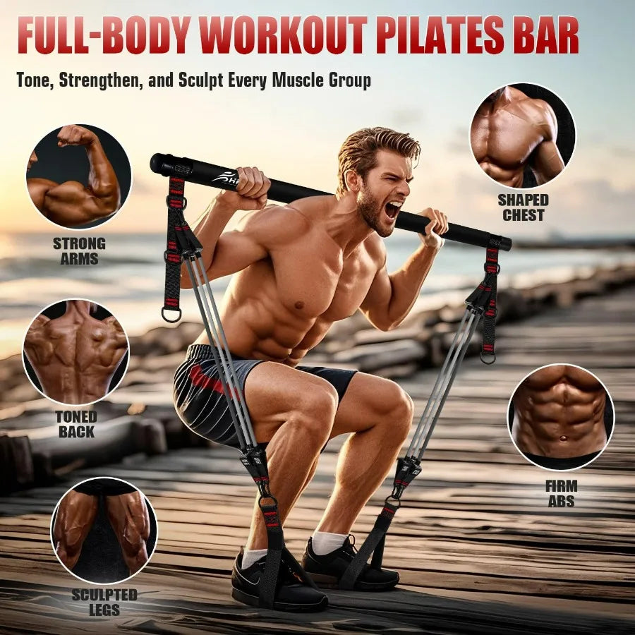 Pilates Bar Kit With Resistance Bands For Full Body Strength