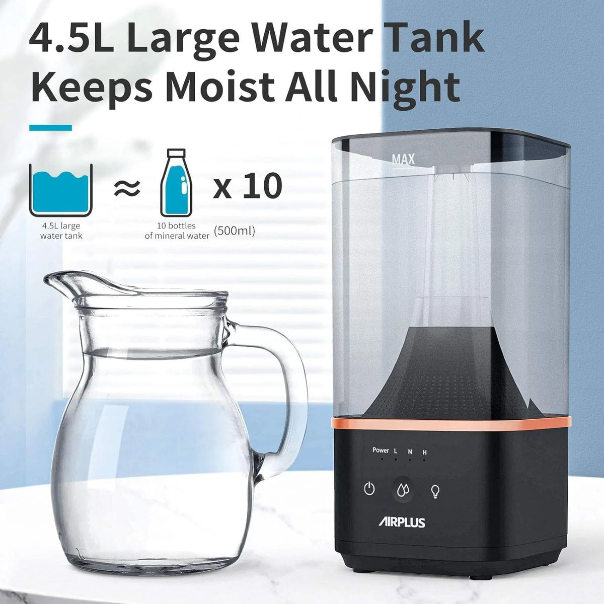 AIRPLUS 4L Cool Mist Humidifier Top Refilling Bedroom Home Large Capacity Water Tank Lasting Up To 60 Hours