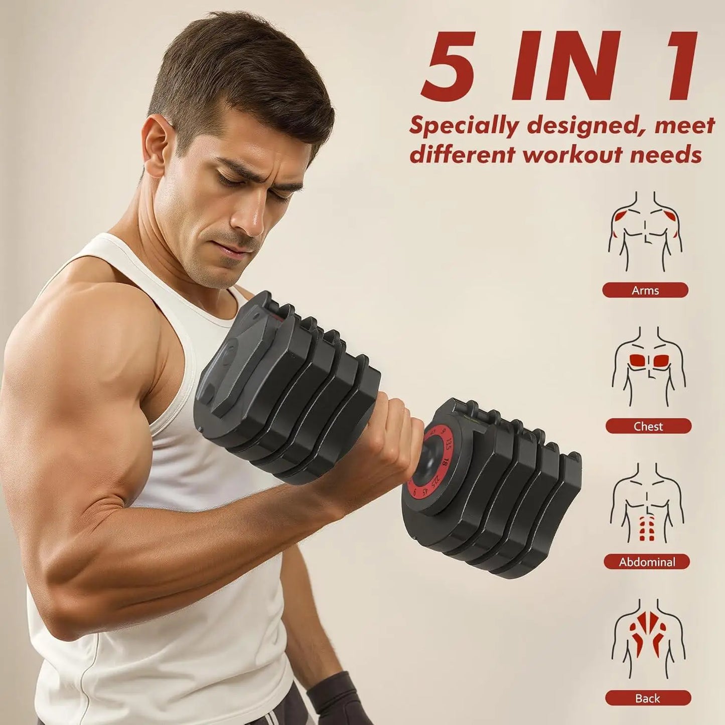 Five-In-One Adjustable Dumbbell Set Compact Home Gym