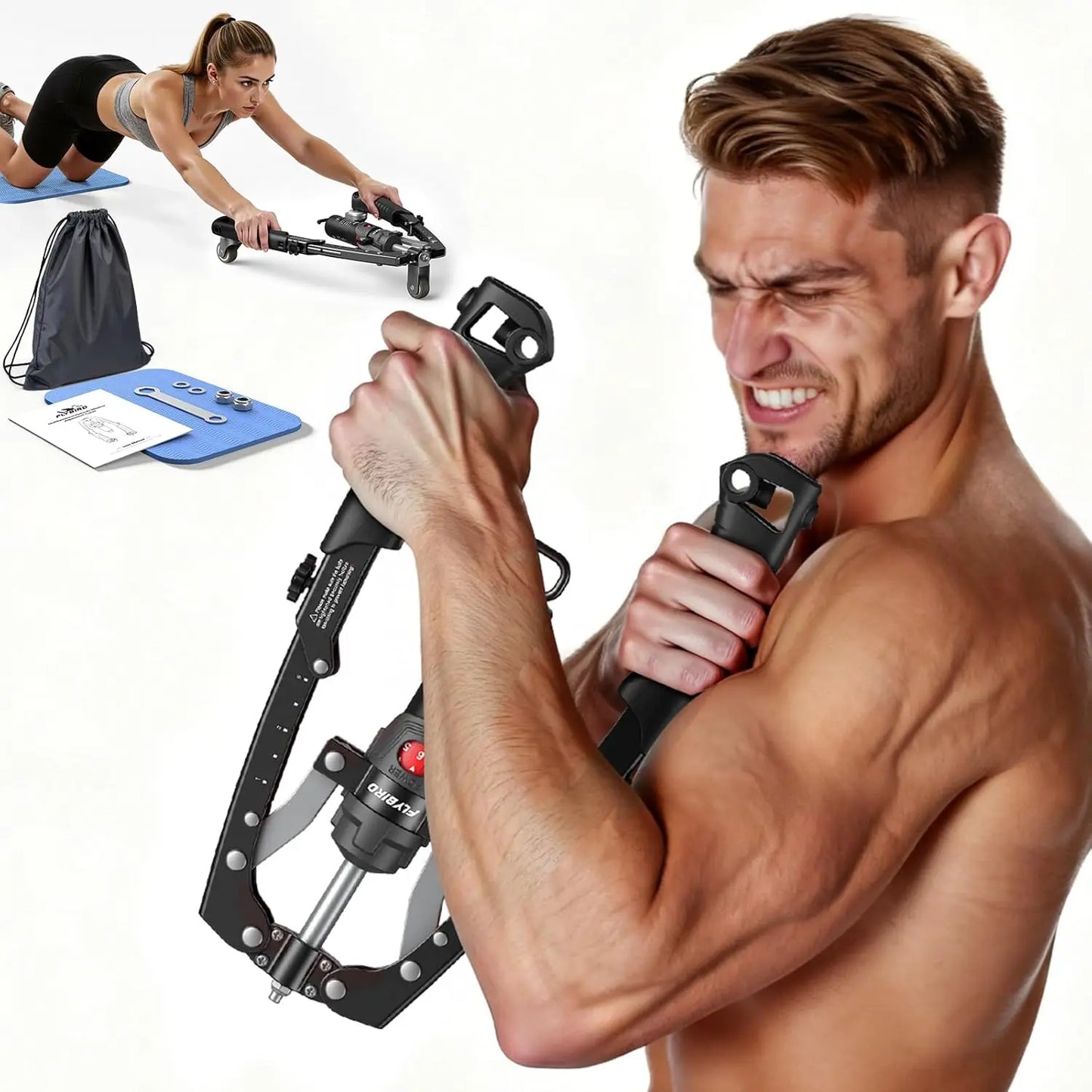 FED Fitness Hydraulic Arm Exerciser And Ab Roller Trainer Workout