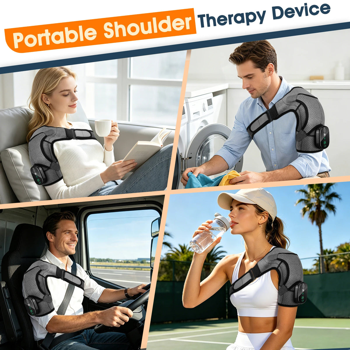 Cordless Electric Heating Shouder Massager Brace, 3 Heat & Vibration Thermal Cervical Muscel Relax, Shoulder Warmer Massage Belt